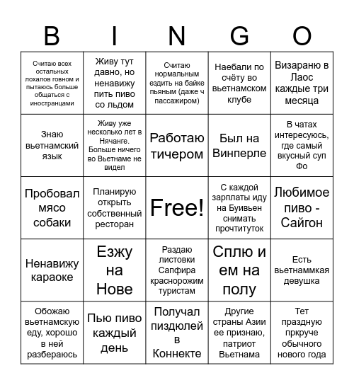 Лохал во Вьетнаме Bingo Card