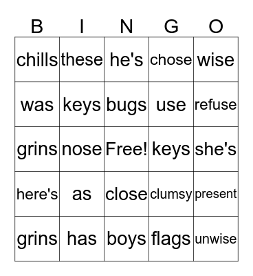 S says /z/ Bingo Card