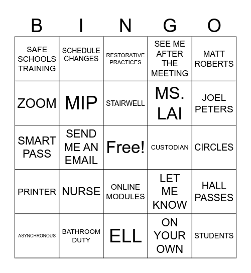 SECRET BACK TO SCHOOL BINGO Card