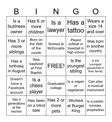 Robertson Family Reunion Bingo Card