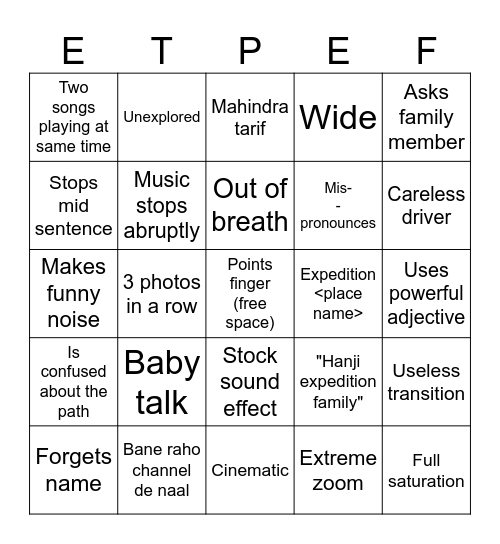 Bingo the Plane Earth Bingo Card