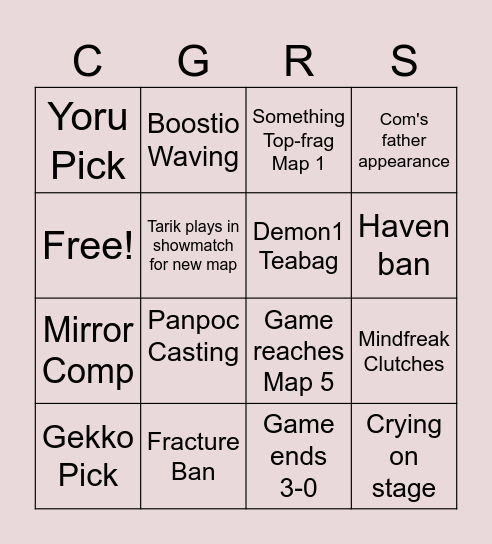 GrandFinals Bingo Card