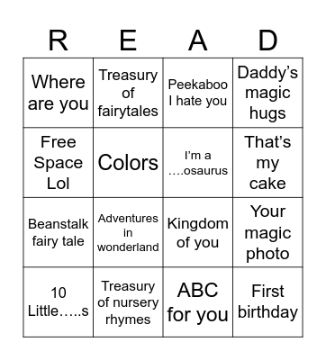 Wonderbly books Bingo Card