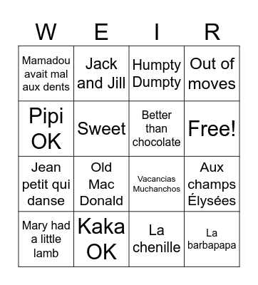 Weird kids songs Bingo Card