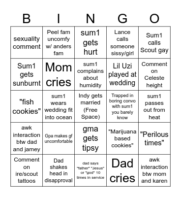 Indy's Wedding Bingo Card