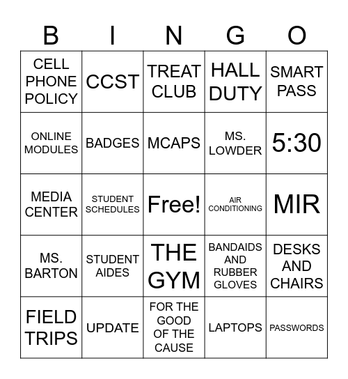 SECRET BACK TO SCHOOL BINGO Card