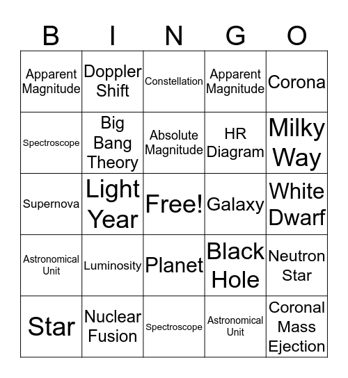 Unit 9 Vocabulary Bingo Card
