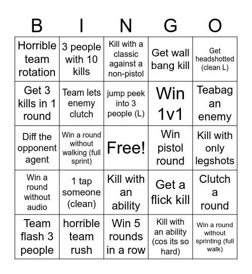 val bingo Card