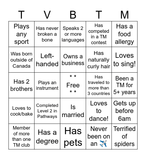 The Very Best Toastmasters Bingo Card