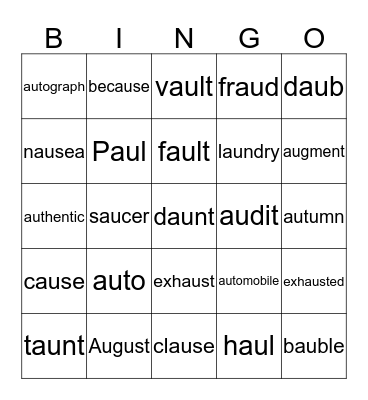 "AU"  BINGO Card