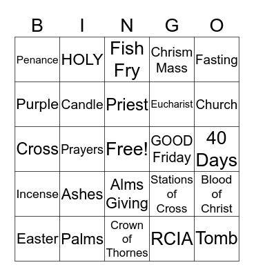 Lenton Bingo Card