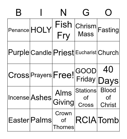 Lenton Bingo Card