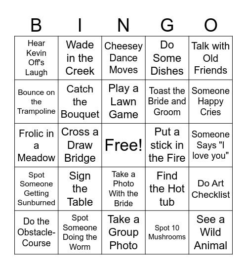 Wedding Bingo Card