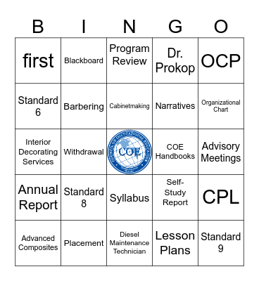 COE Bingo! Bingo Card