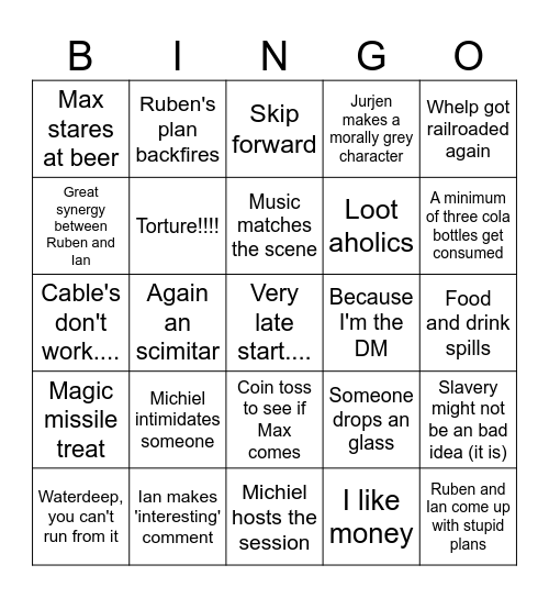DnD bingo Card