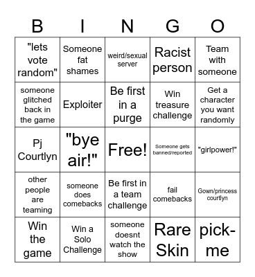 Total Roblox Drama [Movies] Bingo Card