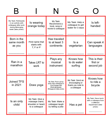 Belonging Week 2023 Bingo Card