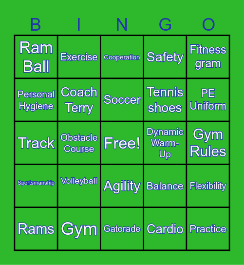 General Marshall MS PE Bingo Card