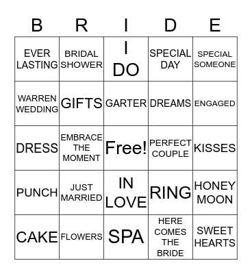 Bridal Shower Bingo Card