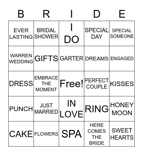 Bridal Shower Bingo Card