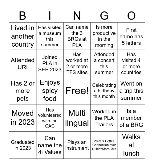 Belonging Week Bingo Card