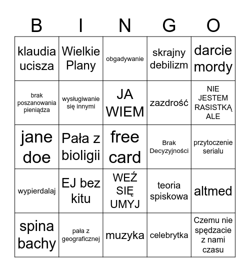 AFTERKOWE BABY Bingo Card