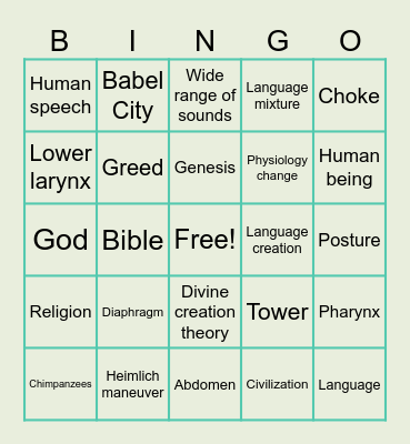 Language development & origin Bingo Card