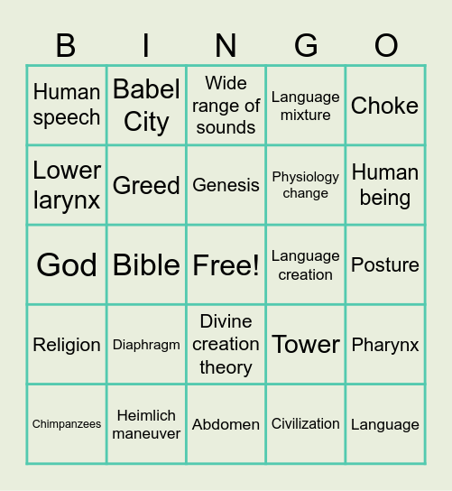 Language development & origin Bingo Card