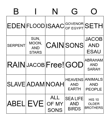 Genesis Bible Bingo Card
