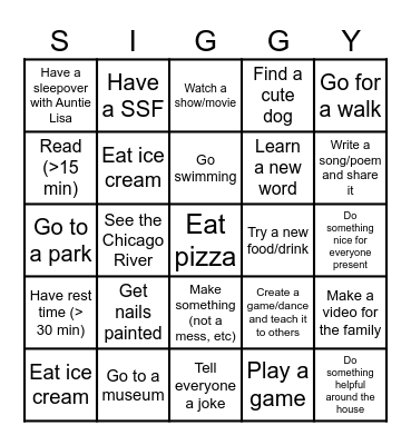 Chicago Fun Time Extravaganza! Bingo Card