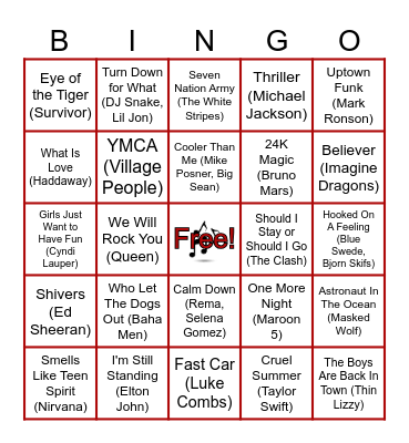 Song Bingo Card