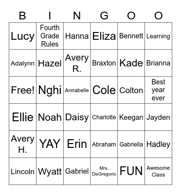 FOURTH GRADERS ARE THE BEST Bingo Card
