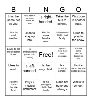 Getting to Know You BINGO Card