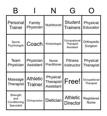 Sports Medicine Careers Bingo Card