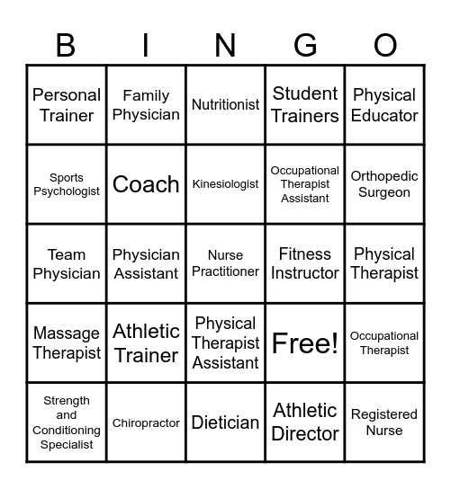 Sports Medicine Careers Bingo Card