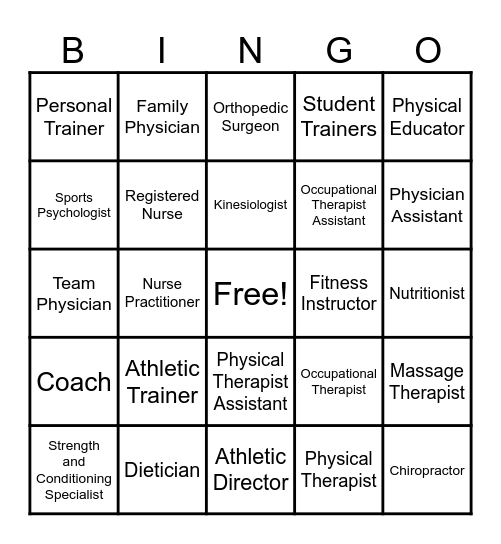 Sports Medicine Careers Bingo Card