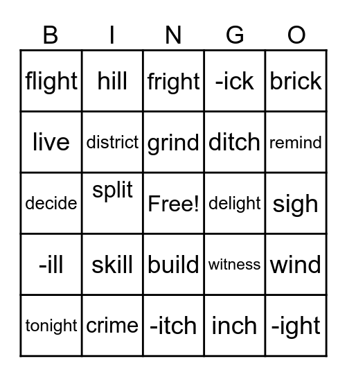 Aug. 28-Sept. 1 Spelling Words Bingo Card