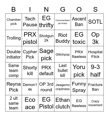 PRX vs EG Bingo Card
