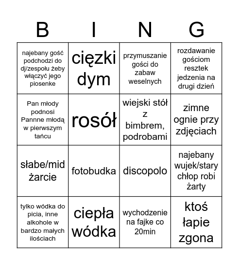 Polskie wesele bingo Card