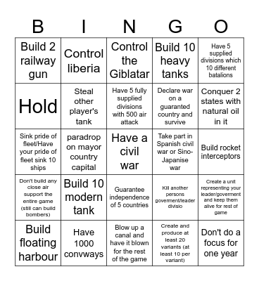 Hoi4 MP Bingo Card