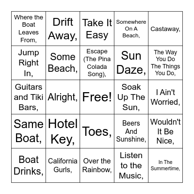 Beach, Boats and Beer! Bingo Card