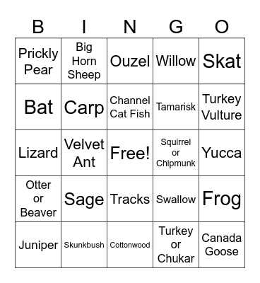 Wildlife Bingo! Bingo Card