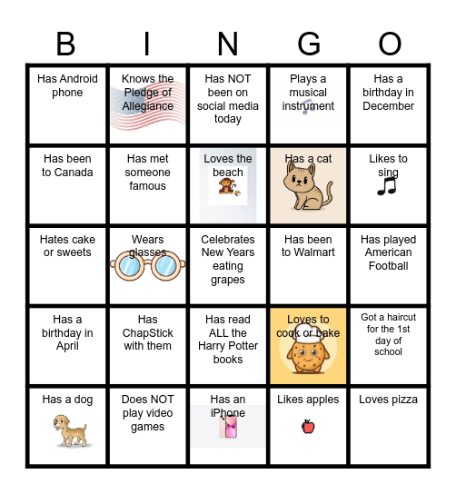 FIND SOMEONE WHO....Name:____________ Bingo Card