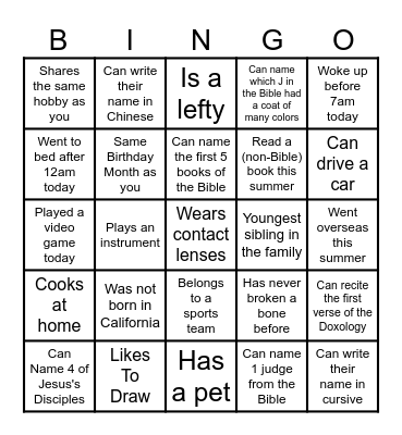 Salts Bingo Card