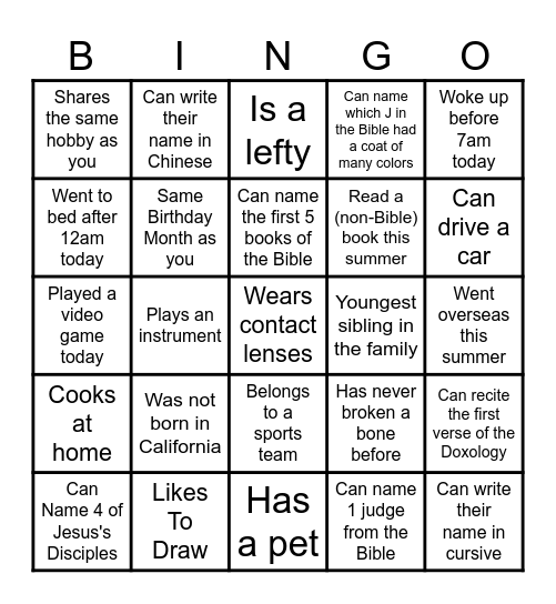 Salts Bingo Card