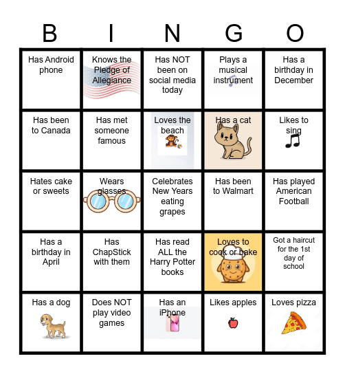 Find Someone Who - Name:____________ Bingo Card