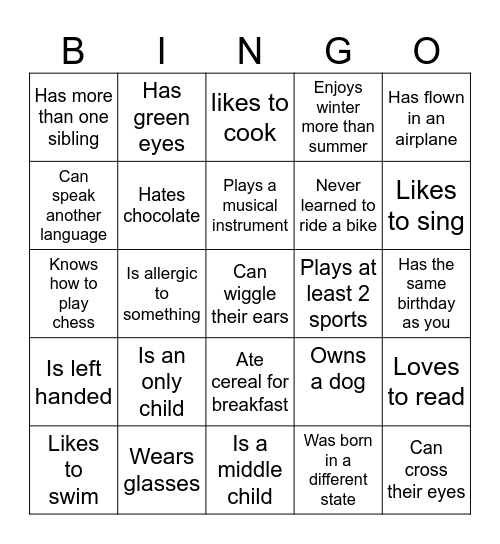 Find a Person Bingo Card