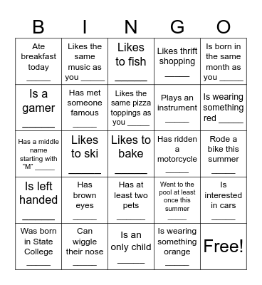 1 Write the name of a classmate in each box.  Each classmate can be used only once. Bingo Card