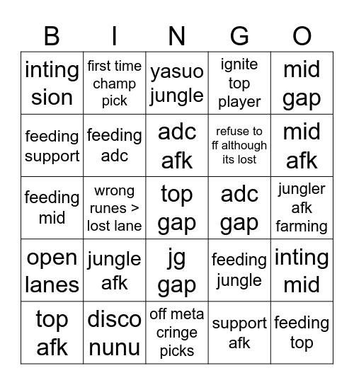 Untitled Bingo Card