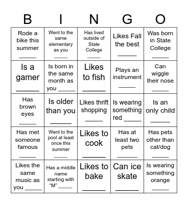 3 Write the name of a classmate in each box.  Each classmate can be used only once. Bingo Card